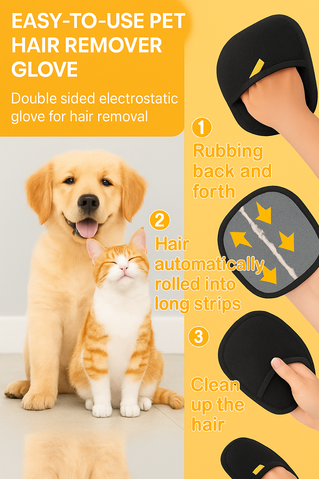 "pet hair remover gloves - easy grooming "